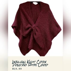 Italian Knit Cozy Burgundy Poncho